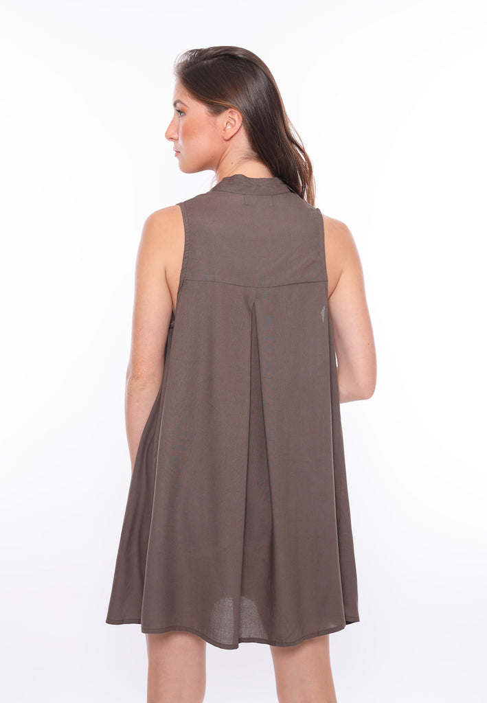 Sleeveless Shirt Dress | Khaki Green