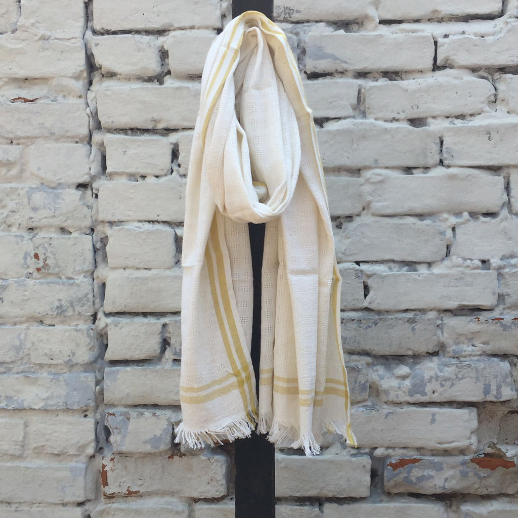 Handloom White Towel: Mustard Yellow