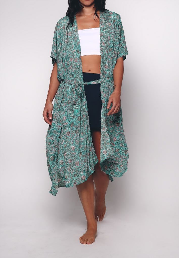 Caasi Lounge Kimono | Turquoise with Gold