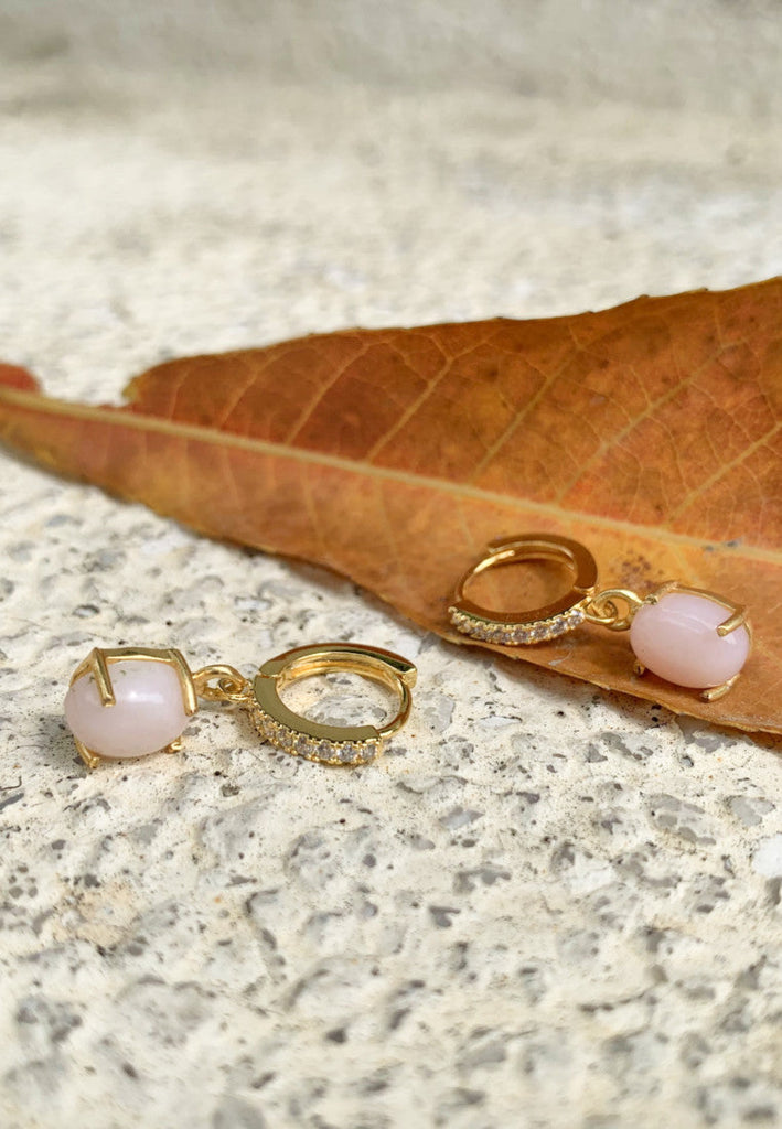 Elevated Pink Opal Gold Hoops