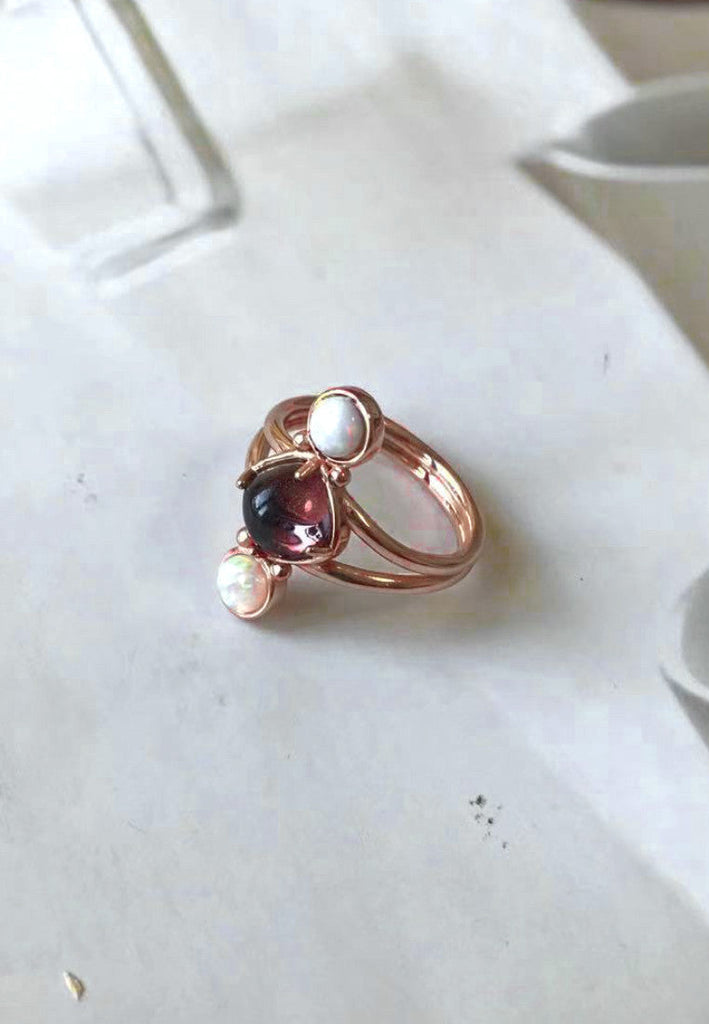 Rose Gold Tourmaline & Opal Ring