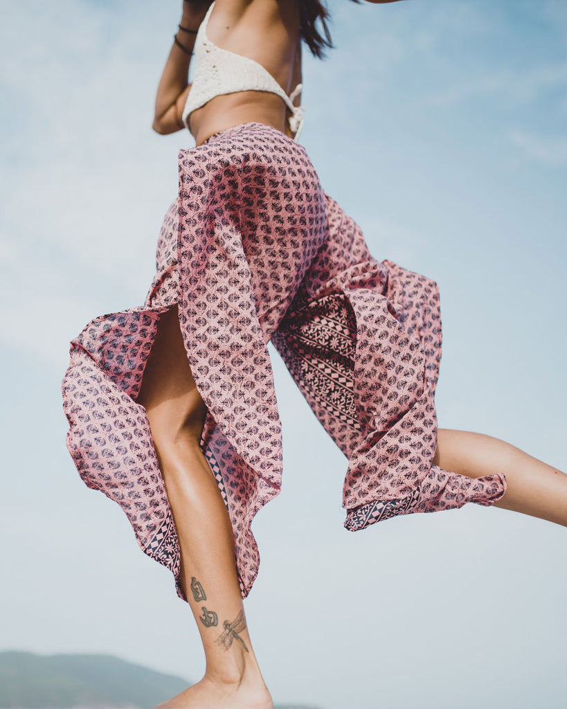 Shop Women's Wide Leg Slit Pink Pants | Aanya