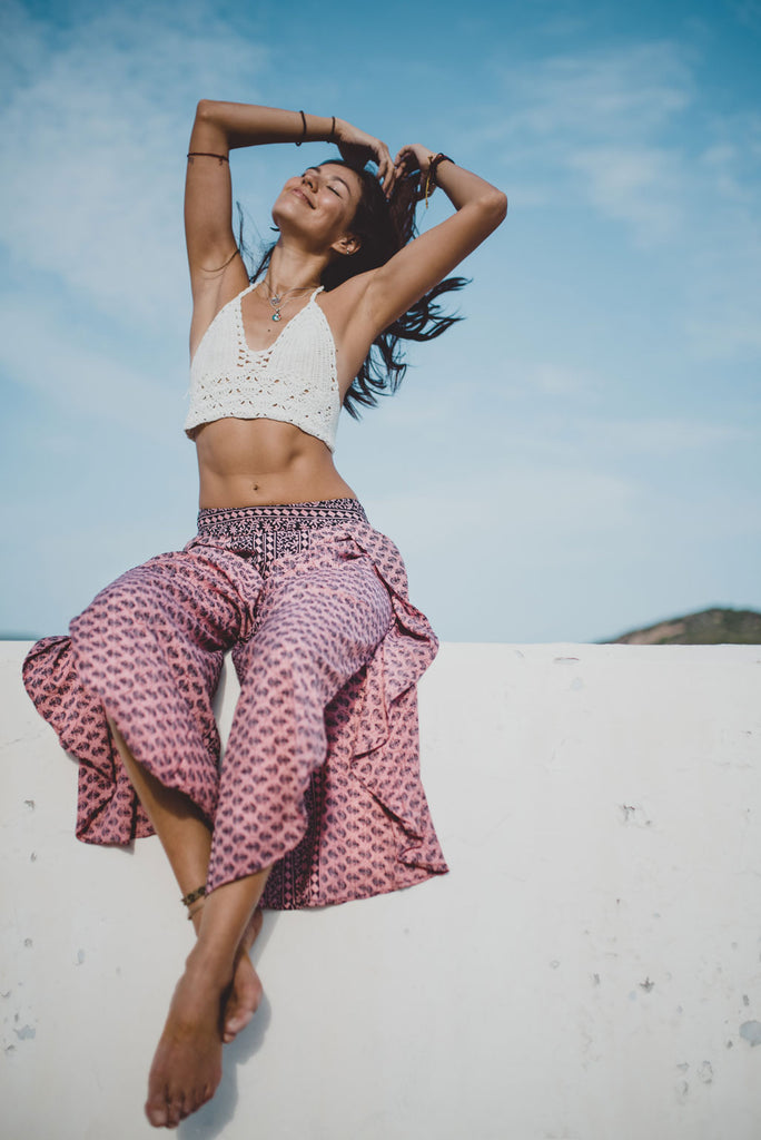 Shop Women's Wide Leg Slit Pink Pants | Aanya