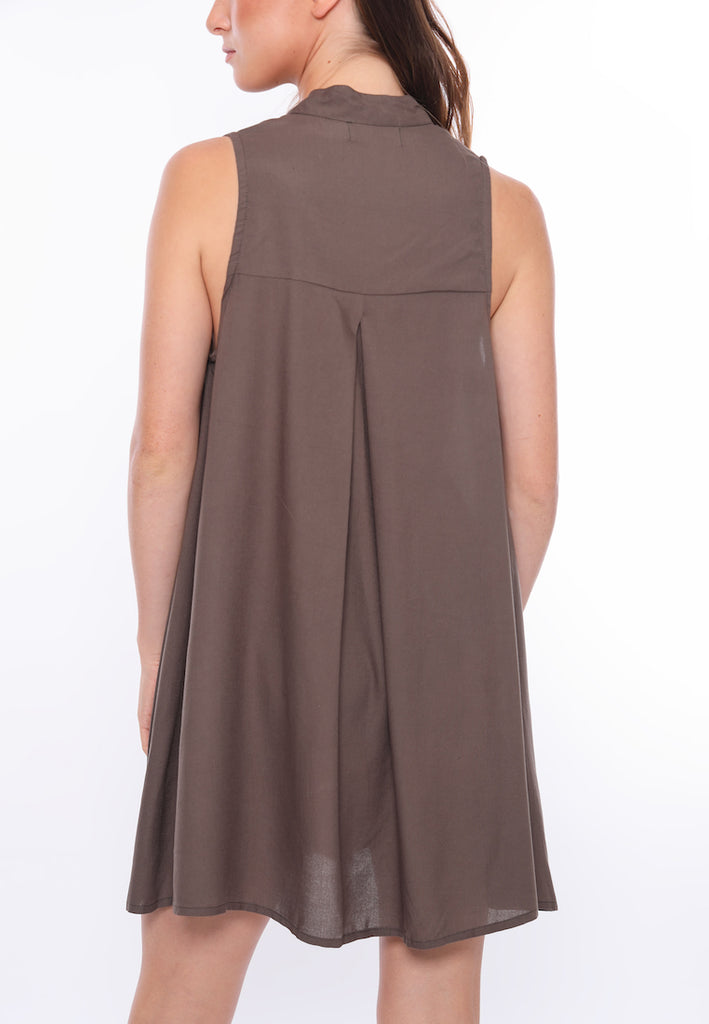 Sleeveless Shirt Dress | Khaki Green