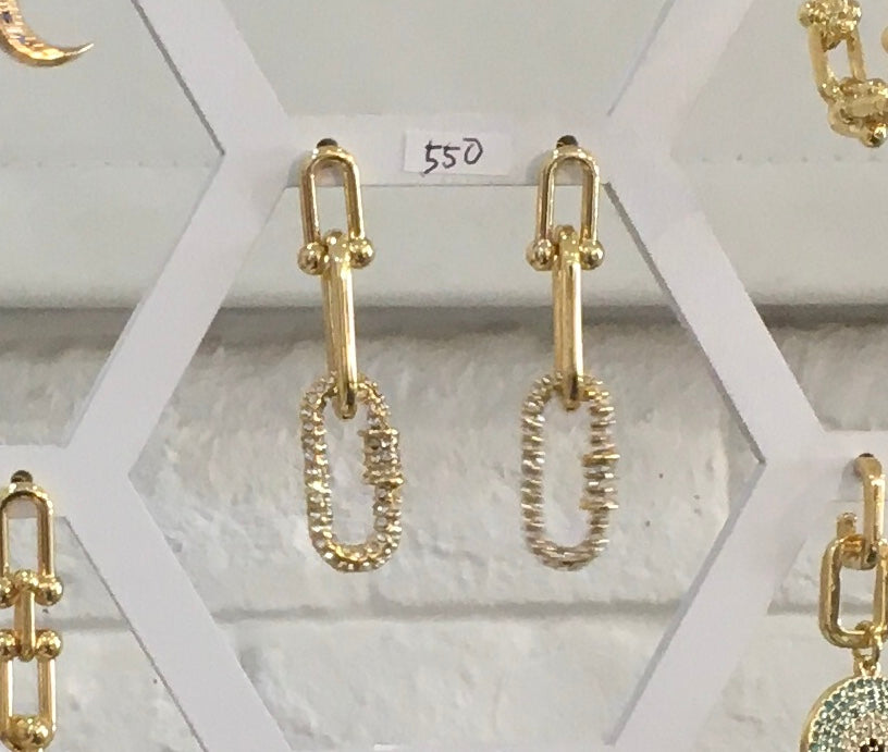 Pave link dangle earrings
