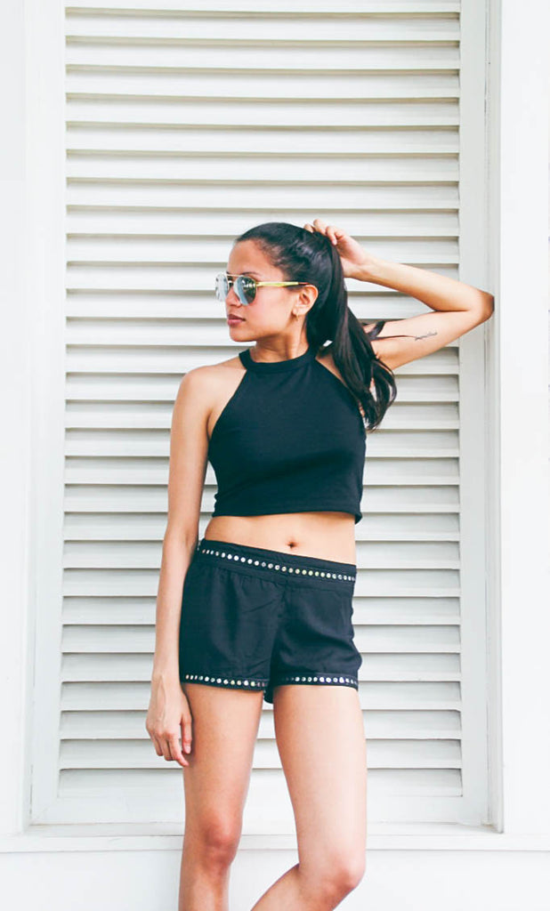 Shop Women's Black High Waisted Shorts | Aanya
